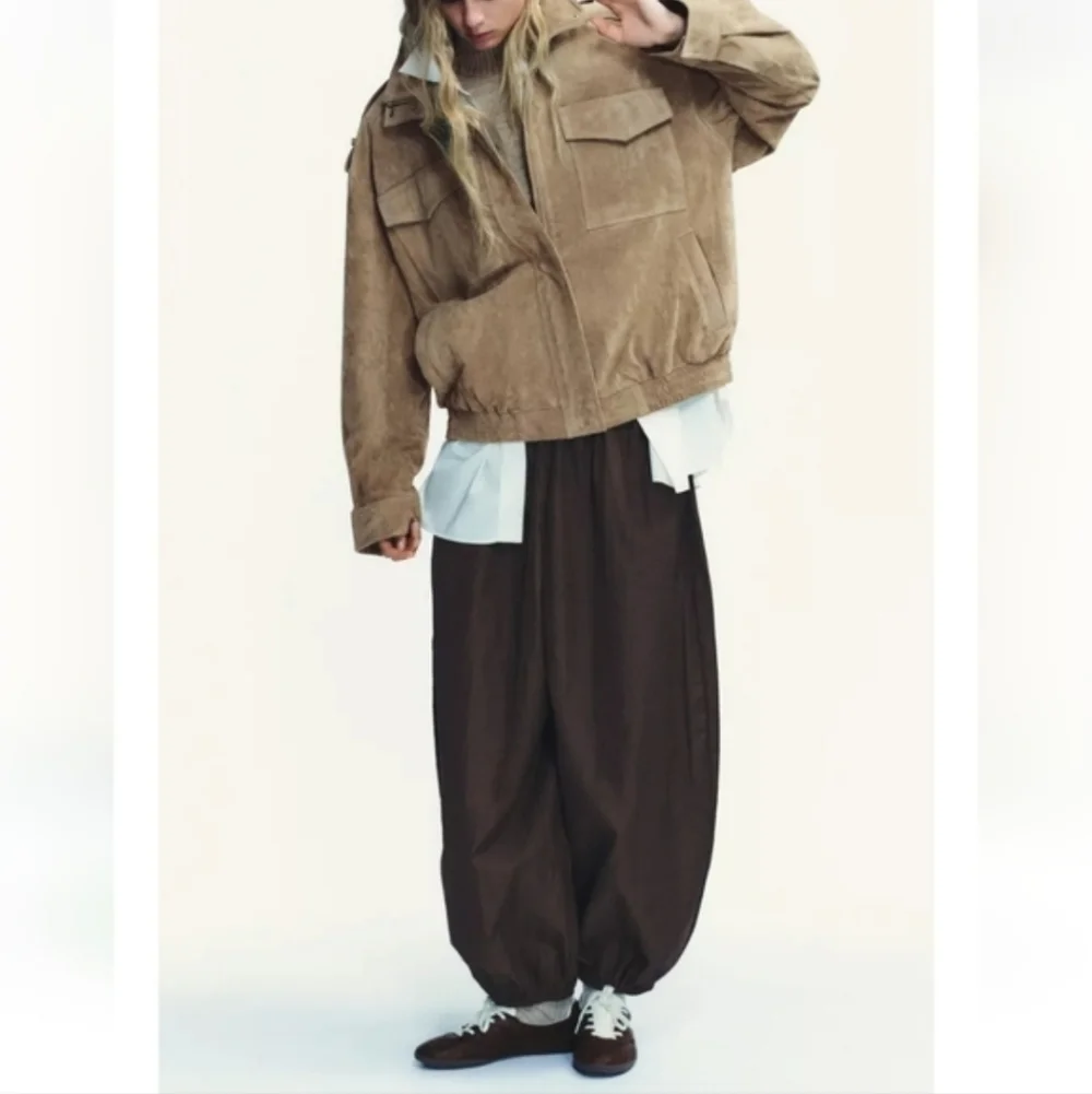 Zara Balloon Pants Brown Nylon Size XS M